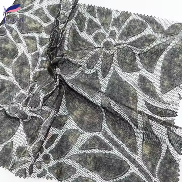 Black Soft Texture Custom Special Patterns Tulle Floral Garment Fabric ...