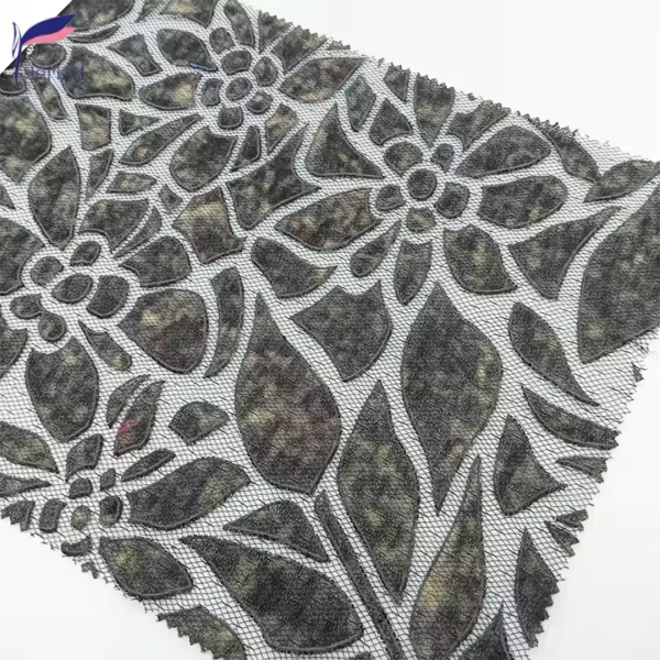 Black Soft Texture Custom Special Patterns Tulle Floral Garment Fabric ...