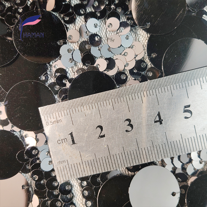 Designer Style 100% Polyester Fabric Black Sequin Mesh with Fish-Scale Size for Evening & Wedding Dresses - Image 3