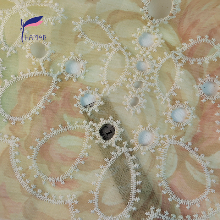 100% Polyester Summer Style Tie-Dyed Bony Mesh Fabric Computer-Embroidered Fashion Dress with Floral Design for Sofa Use - Image 4