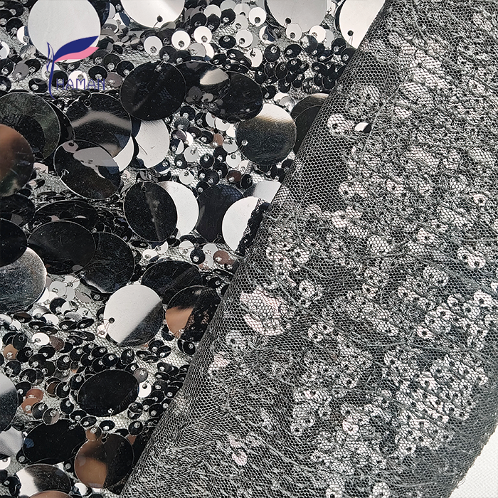Designer Style 100% Polyester Fabric Black Sequin Mesh with Fish-Scale Size for Evening & Wedding Dresses - Image 5