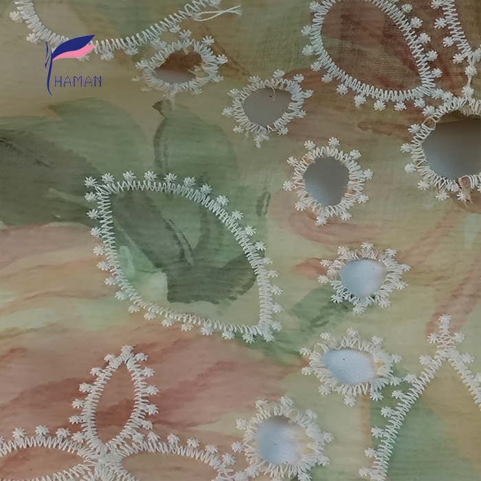 100% Polyester Summer Style Tie-Dyed Bony Mesh Fabric Computer-Embroidered Fashion Dress with Floral Design for Sofa Use - Image 6