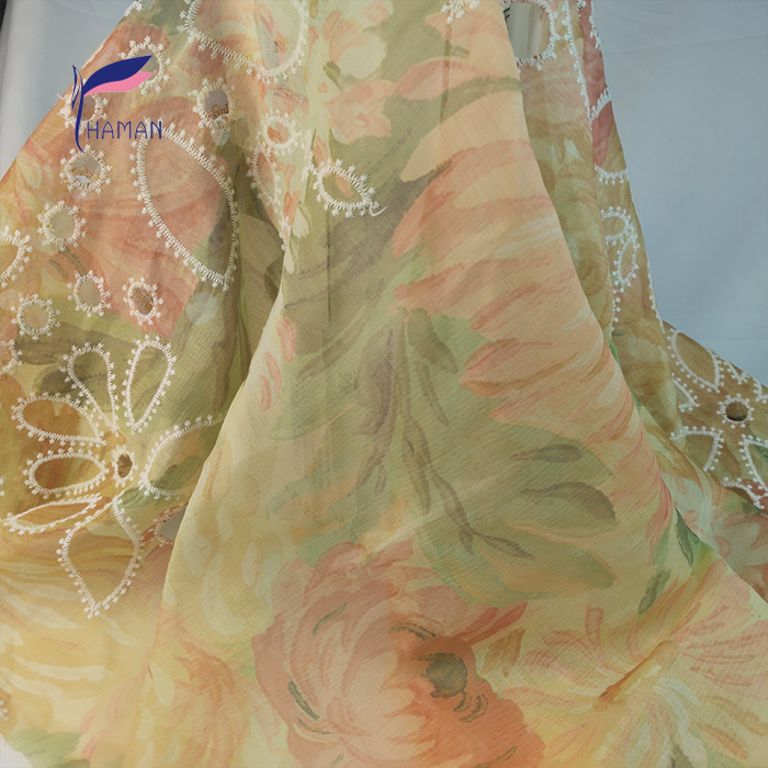 100% Polyester Summer Style Tie-Dyed Bony Mesh Fabric Computer-Embroidered Fashion Dress with Floral Design for Sofa Use - Image 8
