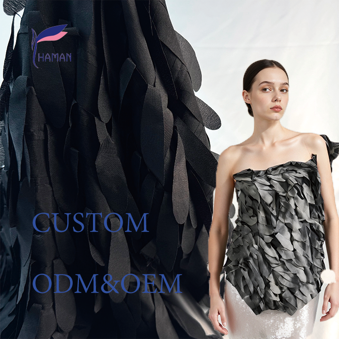 Wholesale Hot Selling 100% Polyester Fabric Flowing 3D Circular Feather Drapery for Evening Gowns and Overcoat - Image 2