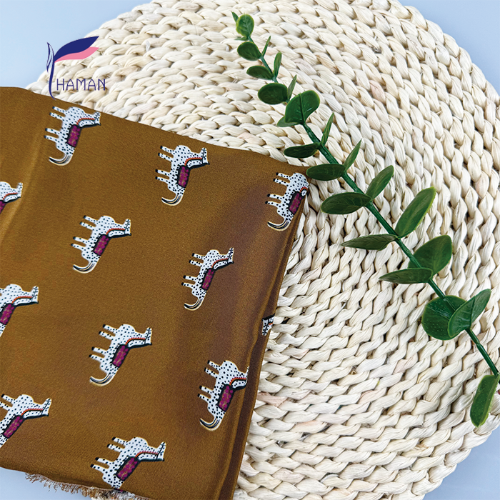 Camel Motif Brown 100% Silk Crepe De Chine 16mm - Exotic Animal Print Ultra Lightweight Scarf & Dress Fabric - Image 2