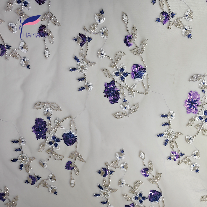 Luxury Floral Pattern Nylon Mesh Fabric Purple Sequins White Tubes Glamorous Design for Bridal/Dancewear Garments for Weddings - Image 5