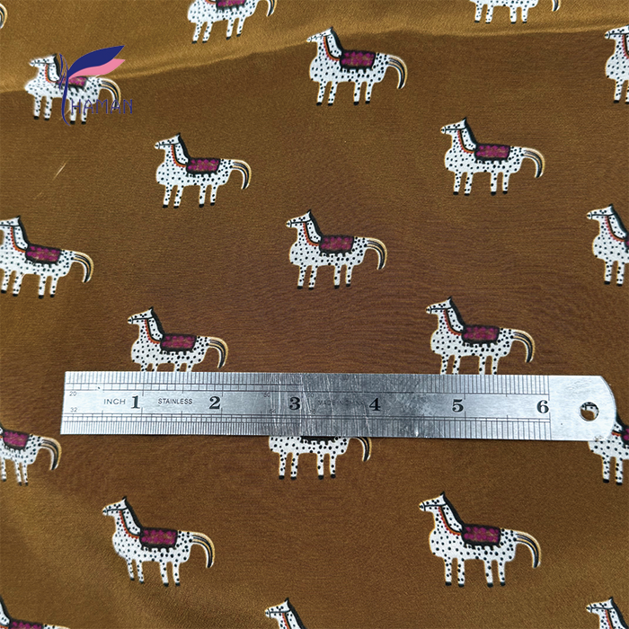 Camel Motif Brown 100% Silk Crepe De Chine 16mm - Exotic Animal Print Ultra Lightweight Scarf & Dress Fabric - Image 3