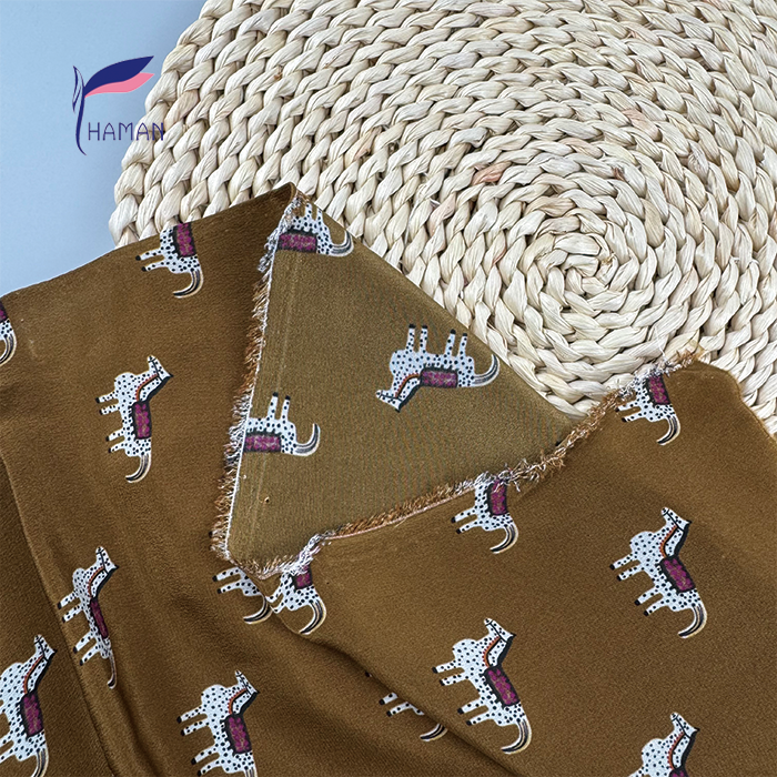 Camel Motif Brown 100% Silk Crepe De Chine 16mm - Exotic Animal Print Ultra Lightweight Scarf & Dress Fabric - Image 4