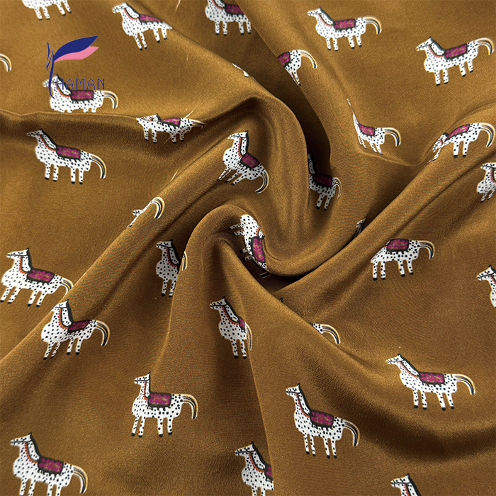 Camel Motif Brown 100% Silk Crepe De Chine 16mm - Exotic Animal Print Ultra Lightweight Scarf & Dress Fabric - Image 5
