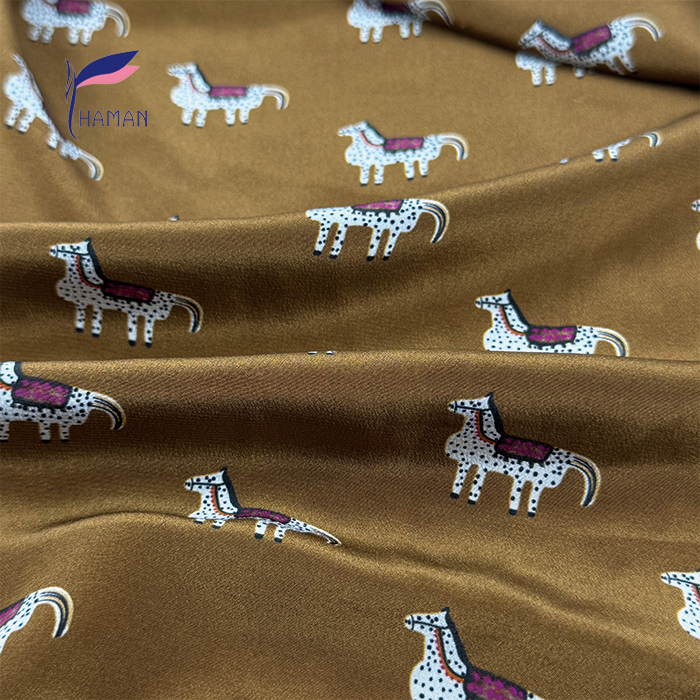 Camel Motif Brown 100% Silk Crepe De Chine 16mm - Exotic Animal Print Ultra Lightweight Scarf & Dress Fabric - Image 6