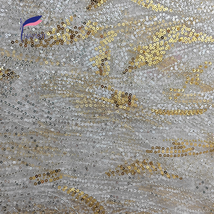 Sparkling 100% Nylon Mesh Fabric with White & Gold Sequins Tubes for Fashion Clothing & Wedding Costume Decoration for Girls - Image 3