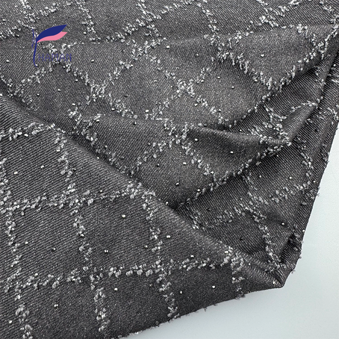 Diamond Grid Crystal Rhinestones Sparkling Stretch Denim Fabric 75% Cotton 15% Viscose 10% Poly Woven Boys' Bags Skirts - Image 2