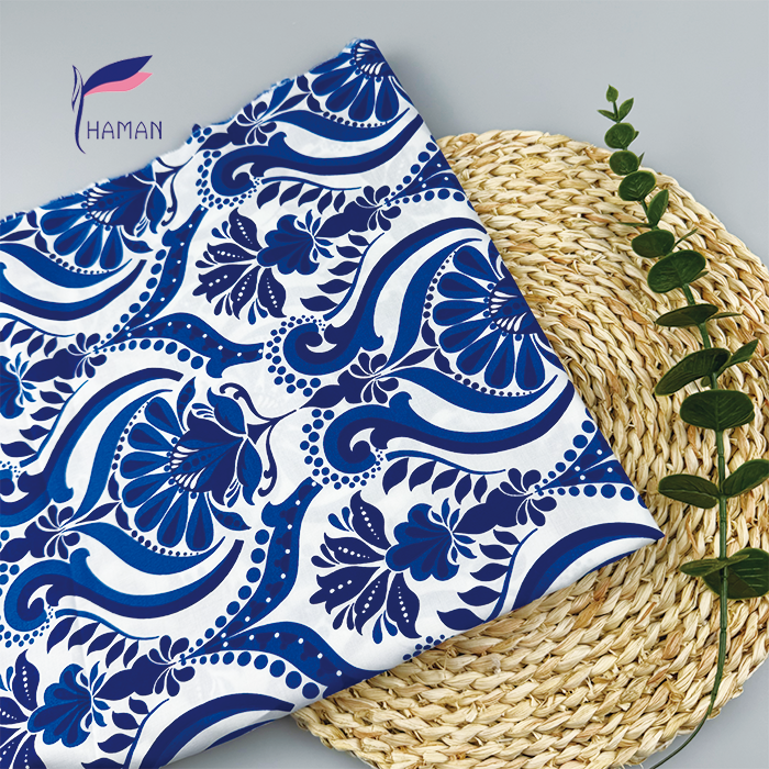Blue & White Oriental Floral 100% Cotton Poplin 86gsm - Soft Porcelain Print Fabric for Dresses, Pants & Qipao - Image 5