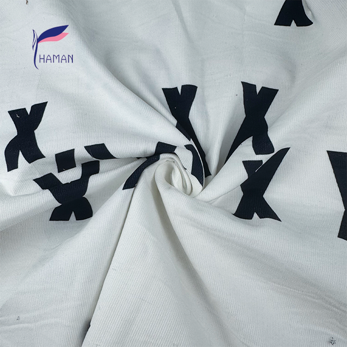 21Wale 151gsm Cotton Corduroy Fabric White Base with Black X Motifs Structured for Girls' Dresses Skirts Pants Plain Curtains