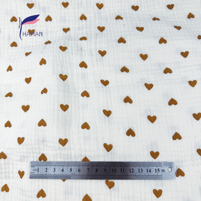 Wholesale 100% Cotton Crinkle Bubble Fabric Creamy Beige with All-Over Hearts Pattern 125gsm Textured Apparel Pants Skirts - Image 5
