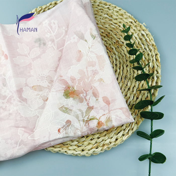 Wholesale 100% Polyester Crinkle Fabric - Pink Floral Print on Textured Base, 55gsm Ultra-Sheer for Luxury Scarves & Cheongsam - Image 2