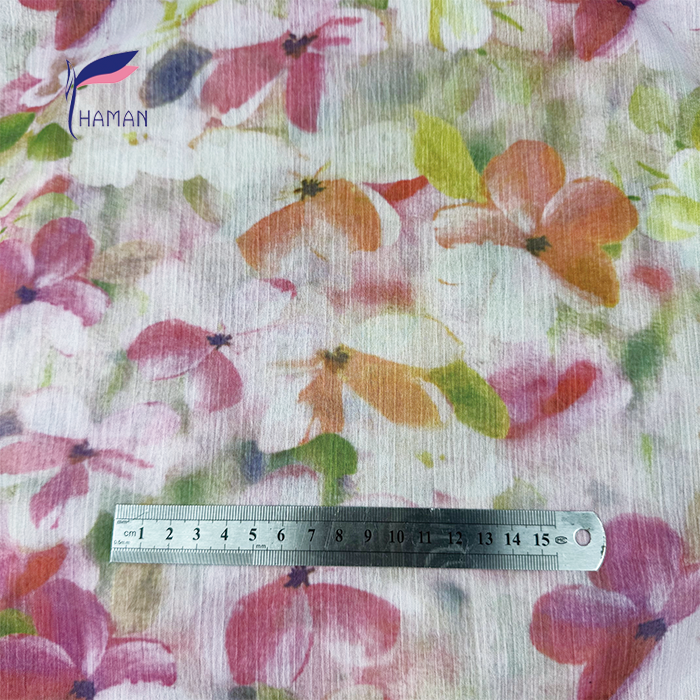 Wholesale 100% Polyester Sheer Fabric - Pink Blooms Print 70gsm, Ultra-Lightweight Non-See-Through for Scarves & Dresses - Image 5