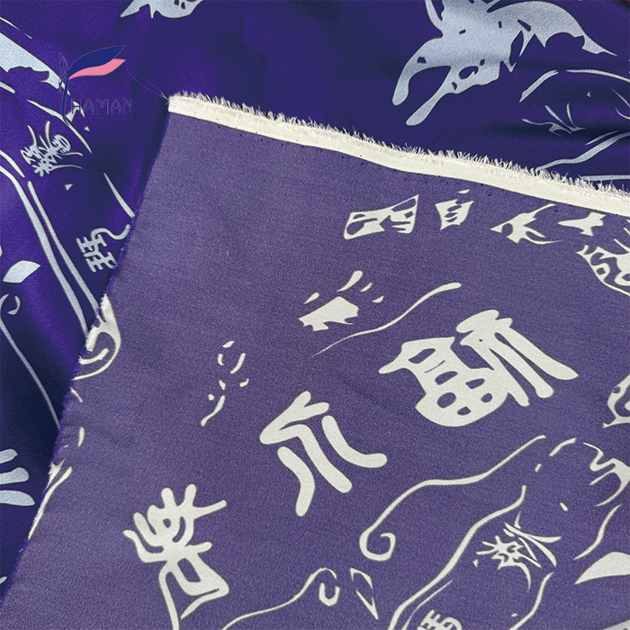 17 Momme Purple Crepe Satin Fabric with Traditional Chinese Fu Pictograph Pattern, 118gsm Lightweight Comfortable Material - Image 5