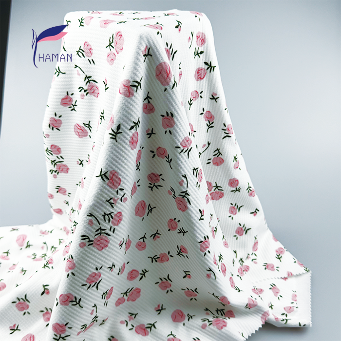 Wholesale 94%P6%SP Jacquard Knit - White Base W/ Printed Pink Ditsy Floral, 240gsm Heavyweight for Loungewear & Dresses - Image 6