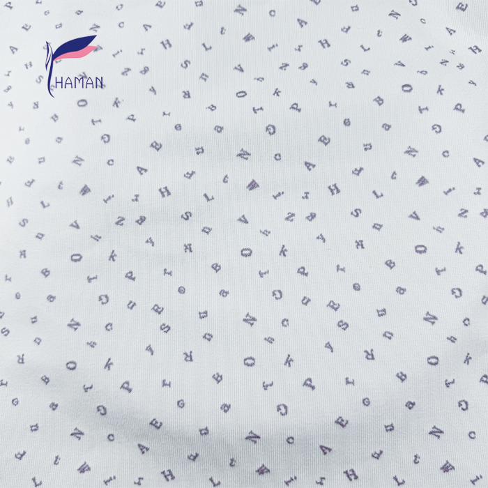 Wholesale 92%P8%SP Jacquard Knit - White Base W/ Lavender Typography Print, 240gsm Heavyweight for Premium Loungewear & Dresses - Image 2