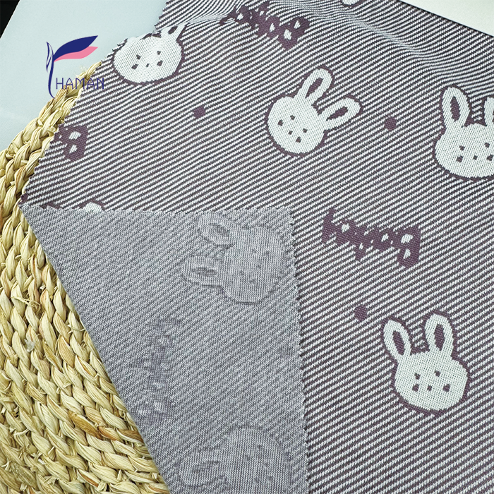 Wholesale 94%P6%SP Twill Jacquard Knit - Purple Base W/ Printed Cute Rabbits, 240gsm Heavyweight Plush for Loungewear & Dresses - Image 6