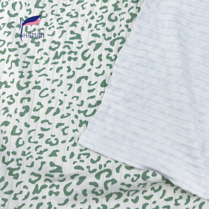 Wholesale 94%P 6%SP Fabric for Cream Base with Green Polka Dots 180gsm 4-Way Stretch Ribbed Knit for Tops & Bottoms - Image 4