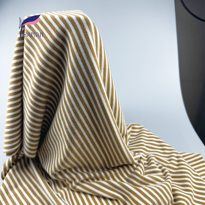 Wholesale 92%P 8%SP Yarn-Dyed Striped Knit - Cream Base & Yellow Stripes, 260gsm Heavyweight Fleece Back for Tops & Bottoms - Image 6