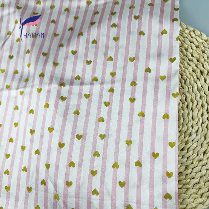 58 Silk Satin Poplin Fabric Lightweight and Comfortable Pink-White Stripe with Gold Heart Print-for Home Decor and Dresses - Image 7