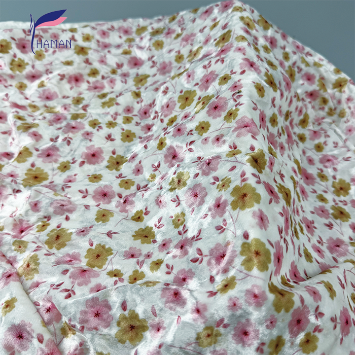 Wholesale 95%P 5%SP Velvet Floral Print Fabric - Small Blossoms on Textured Base, 263gsm Heavyweight for Skirts & Pants - Image 5