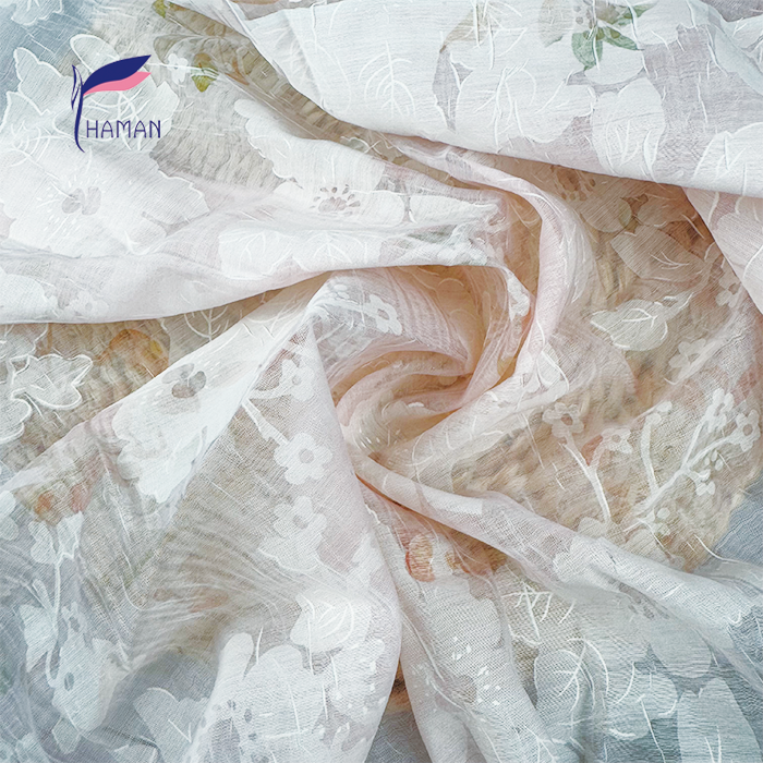 Wholesale 100% Polyester Crinkle Fabric - Pink Floral Print on Textured Base, 55gsm Ultra-Sheer for Luxury Scarves & Cheongsam - Image 3