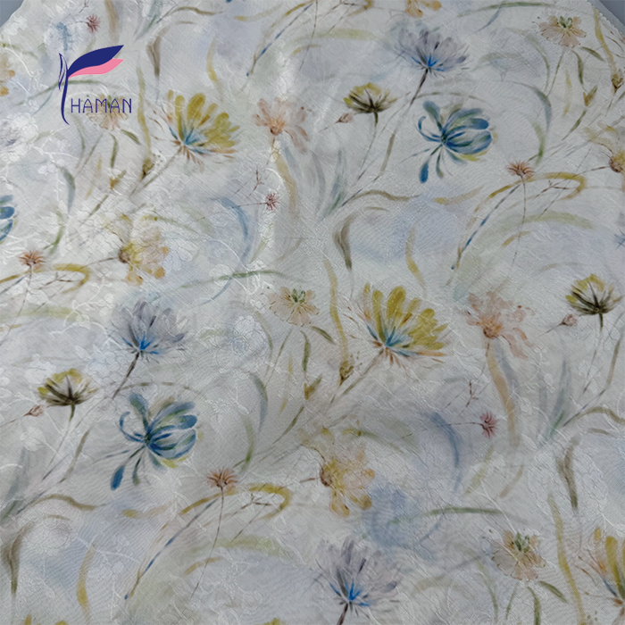 Wholesale 70%P 30%N Solid-Colored Base with Blossom Motifs 60gsm Ultra-Sheer Non-See-Through for Luxury Cheongsam & Scarf Fabric - Image 5