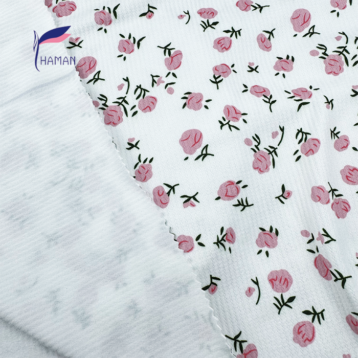Wholesale 94%P6%SP Jacquard Knit - White Base W/ Printed Pink Ditsy Floral, 240gsm Heavyweight for Loungewear & Dresses - Image 5