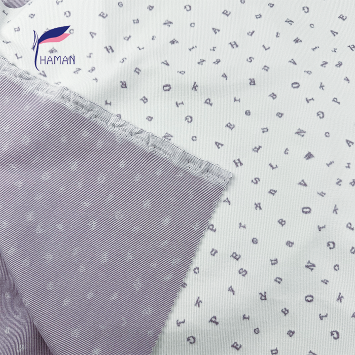 Wholesale 92%P8%SP Jacquard Knit - White Base W/ Lavender Typography Print, 240gsm Heavyweight for Premium Loungewear & Dresses - Image 3