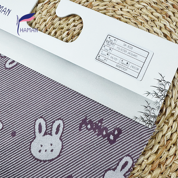 Wholesale 94%P6%SP Twill Jacquard Knit - Purple Base W/ Printed Cute Rabbits, 240gsm Heavyweight Plush for Loungewear & Dresses - Image 5