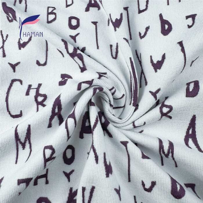 Wholesale Custom Knit Polyester Spandex Fabric 92%P 8%SP 260gsm White Base Purple Print for Children's Wear Home Decor - Image 2