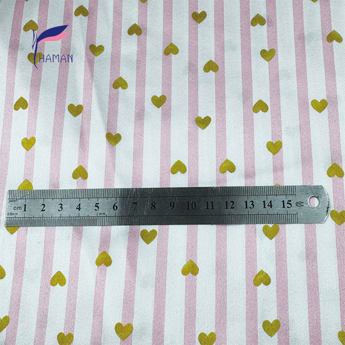 58 Silk Satin Poplin Fabric Lightweight and Comfortable Pink-White Stripe with Gold Heart Print-for Home Decor and Dresses - Image 6
