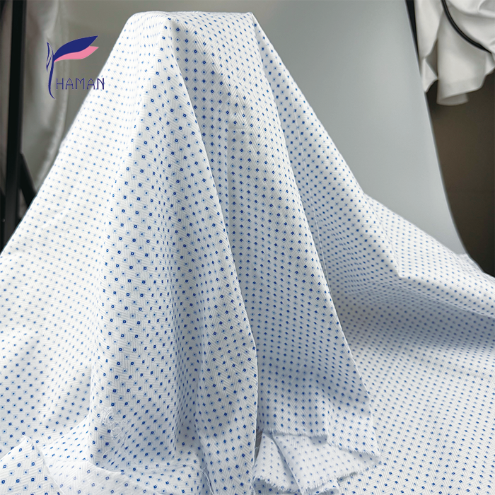 100% Cotton Herringbone Twill Fabric White Base with Scattered Small Blue Diamonds Breathable Woven Apparel for Dresses Pants - Image 6