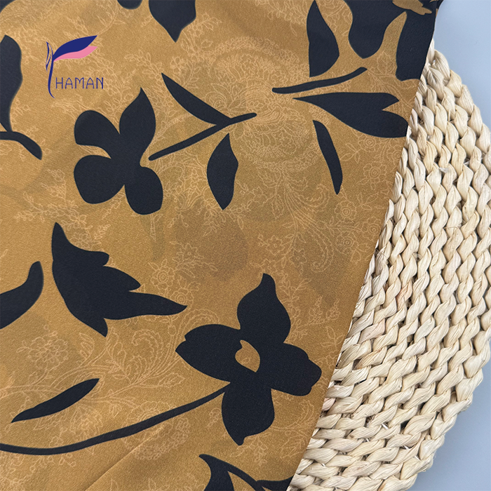 Vintage Yellow Black Floral 12 Momme Silk Crepe De Chine 60gsm - Lightweight Comfortable for Dresses, Kimono & Scarves - Image 3