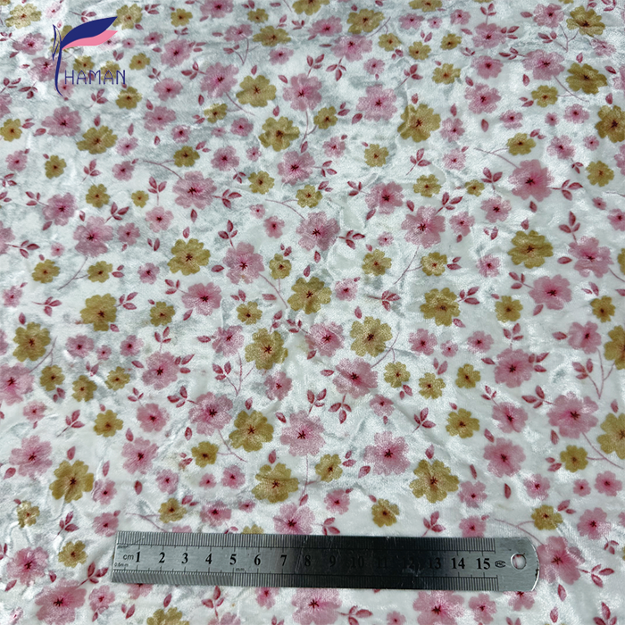 Wholesale 95%P 5%SP Velvet Floral Print Fabric - Small Blossoms on Textured Base, 263gsm Heavyweight for Skirts & Pants - Image 4
