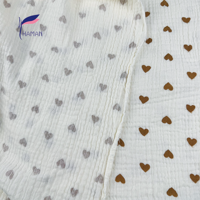 Wholesale 100% Cotton Crinkle Bubble Fabric Creamy Beige with All-Over Hearts Pattern 125gsm Textured Apparel Pants Skirts - Image 3
