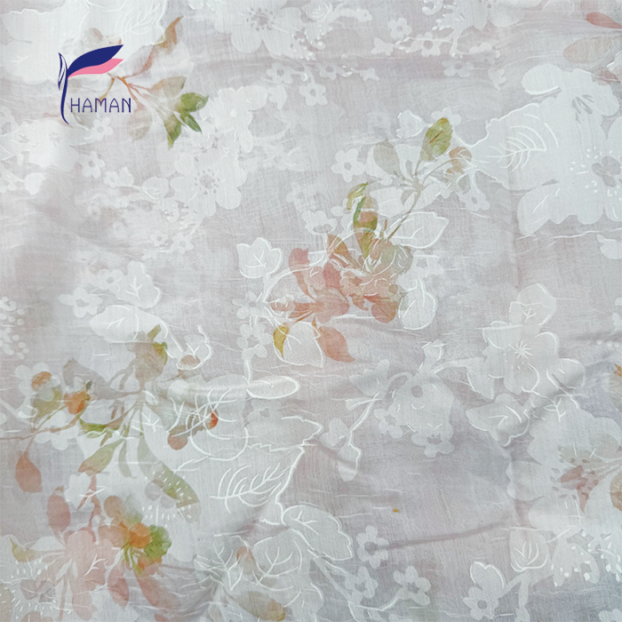 Wholesale 100% Polyester Crinkle Fabric - Pink Floral Print on Textured Base, 55gsm Ultra-Sheer for Luxury Scarves & Cheongsam - Image 4