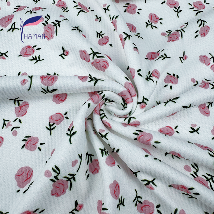 Wholesale 94%P6%SP Jacquard Knit - White Base W/ Printed Pink Ditsy Floral, 240gsm Heavyweight for Loungewear & Dresses - Image 4