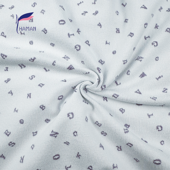 Wholesale 92%P8%SP Jacquard Knit - White Base W/ Lavender Typography Print, 240gsm Heavyweight for Premium Loungewear & Dresses - Image 4