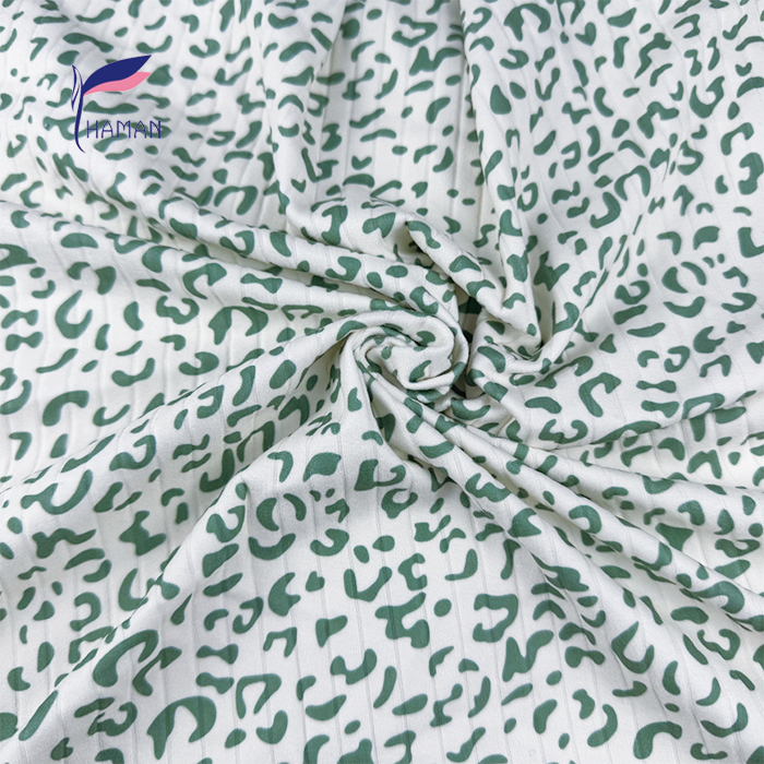 Wholesale 94%P 6%SP Fabric for Cream Base with Green Polka Dots 180gsm 4-Way Stretch Ribbed Knit for Tops & Bottoms - Image 3