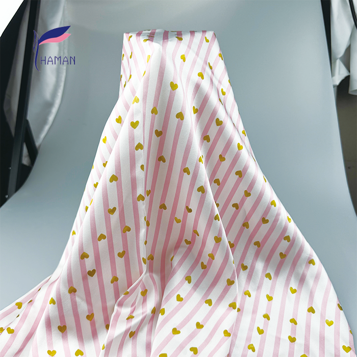58 Silk Satin Poplin Fabric Lightweight and Comfortable Pink-White Stripe with Gold Heart Print-for Home Decor and Dresses - Image 5