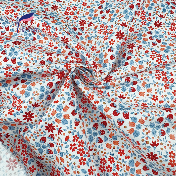 100% Cotton 2/2 Z Twill Fabric Beige Pink Blue Small Floral Print 133gsm Lightweight Breathable Dress Material Woven Technique - Image 2