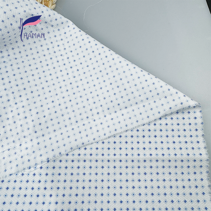 100% Cotton Herringbone Twill Fabric White Base with Scattered Small Blue Diamonds Breathable Woven Apparel for Dresses Pants - Image 3