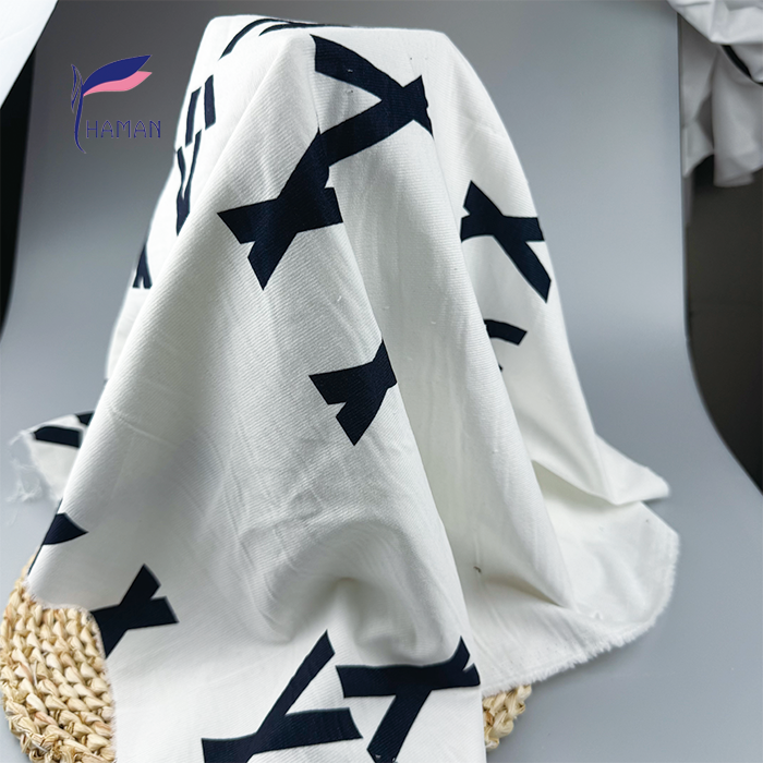 21Wale 151gsm Cotton Corduroy Fabric White Base with Black X Motifs Structured for Girls' Dresses Skirts Pants Plain Curtains