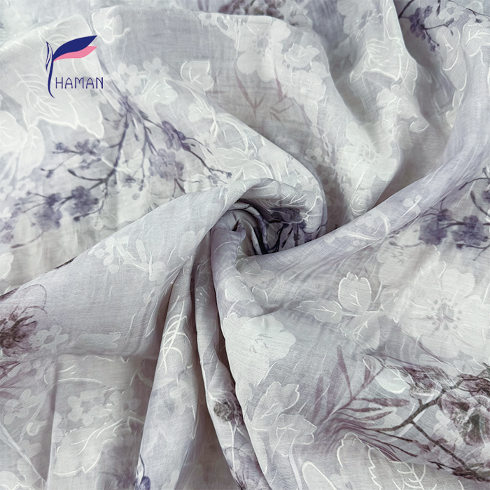 Wholesale 100% Polyester Crinkle Fabric Lilac All-Over Floral Print 40gsm Ultra-Sheer Luxury Scarves Cheongsam Crepe Interlining - Image 3