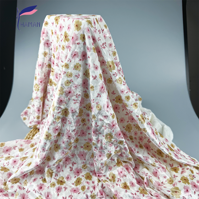 Wholesale 95%P 5%SP Velvet Floral Print Fabric - Small Blossoms on Textured Base, 263gsm Heavyweight for Skirts & Pants - Image 7
